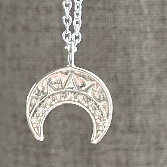 Sterling Silver Crescent Moon Necklace with Crystal Stones - Picture 4 of 9